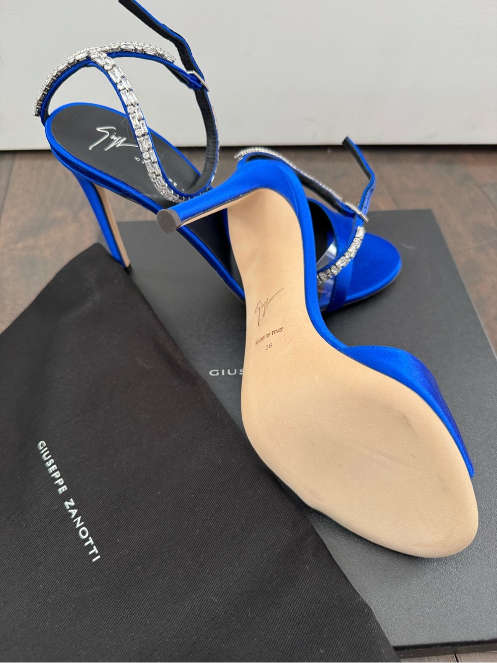 Giuseppe Zanotti Sapphire Blue Crystal-Ankle Stiletto Sandals - Picture 3 of 6